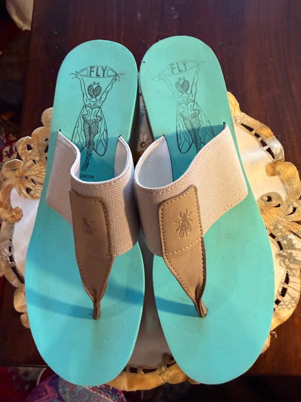 Fly London Aqua Footbed Tan Strap Flip Flop Sandals - Fly London - Picture 2 of 7